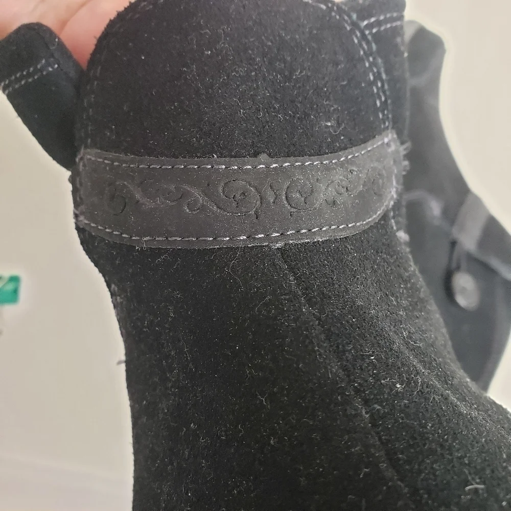 Easy Spirit Explore 24 Black Leather Suede Walking Booties 8 EUC